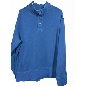 Eddie Bauer Men's XL Mock Neck Henley Sweatshirt Blue 100% Cotton Long Sleeve